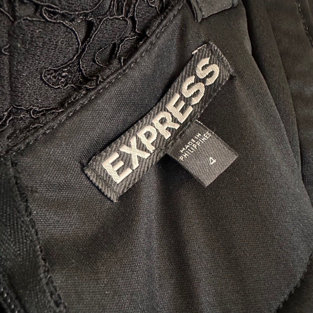 Express Black Lace Sheath Dress 4 Eyelash Trim Cocktail Party Midi Sleeveless - Picture 5 of 7